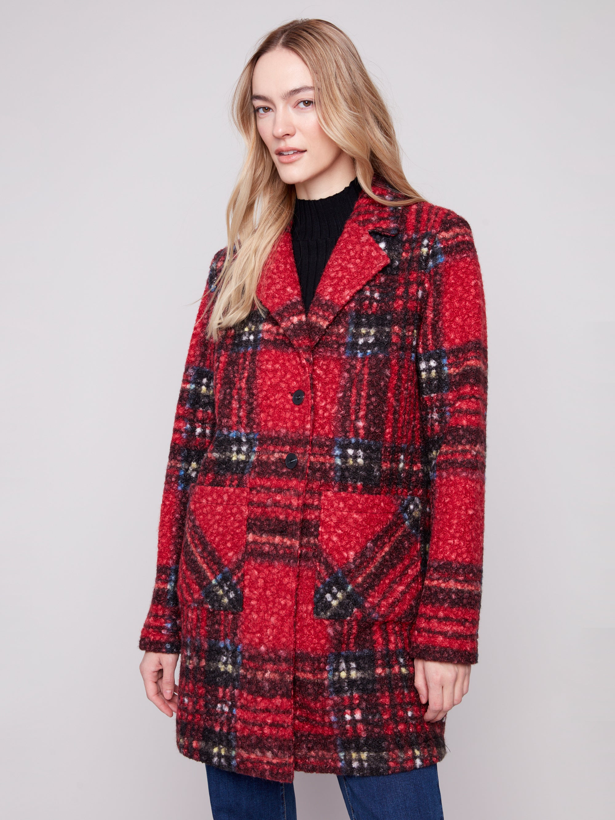 Plaid Boucle Long Coat