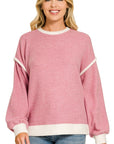 Brushed Melange Hacci Contrast Trim Sweater