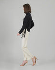Clara Sunwoo Ribbed Knit Sweater w/ Side Pull Tie Detail