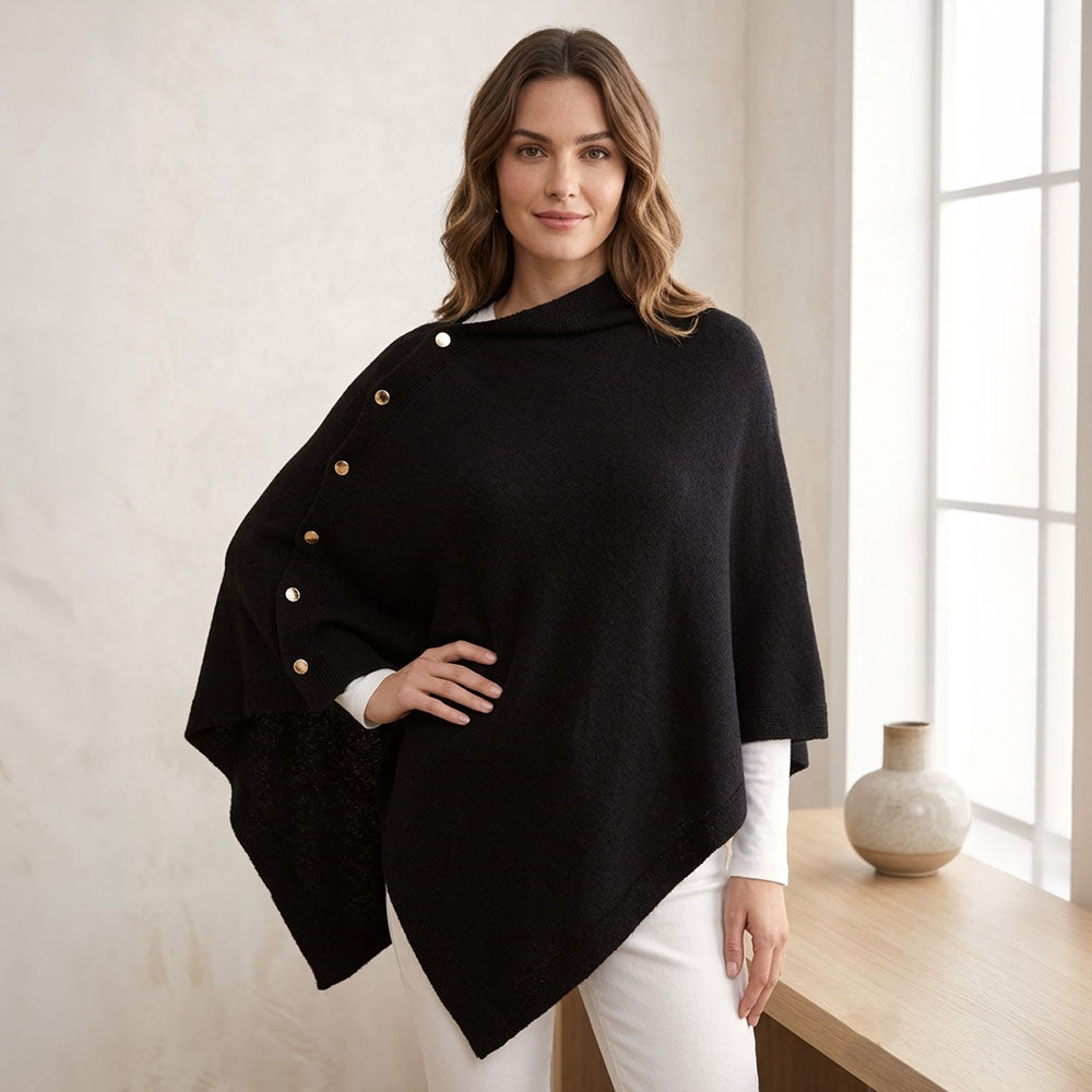 Convertible Button Detail Asymmetrical Poncho