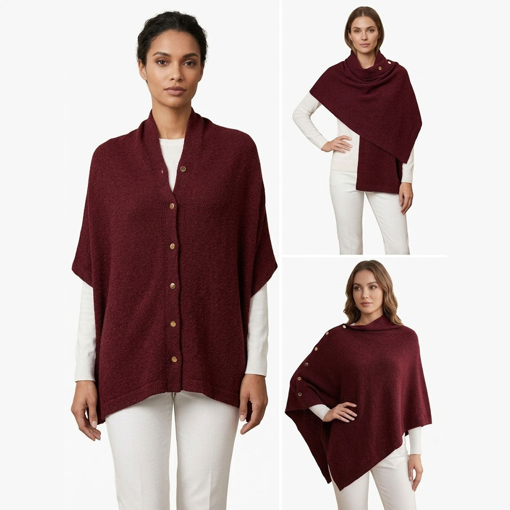 Convertible Button Detail Asymmetrical Poncho