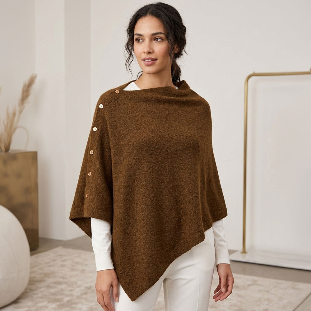 Convertible Button Detail Asymmetrical Poncho