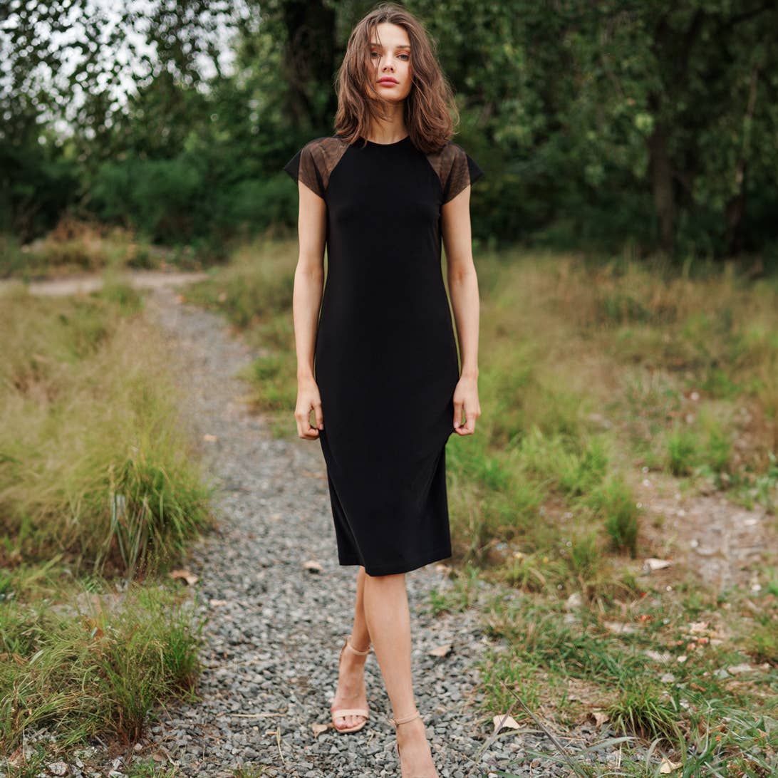 Clara Sunwoo Mesh Cap Sleeve Midi Dress