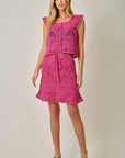 Fuchsia Flutter Sleeve Crochet Top