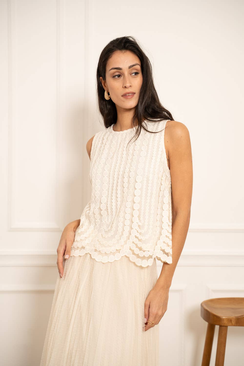 Embroidered Tulle Tank