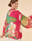 Delicate Tropical Kimono Jacket Dark Rose
