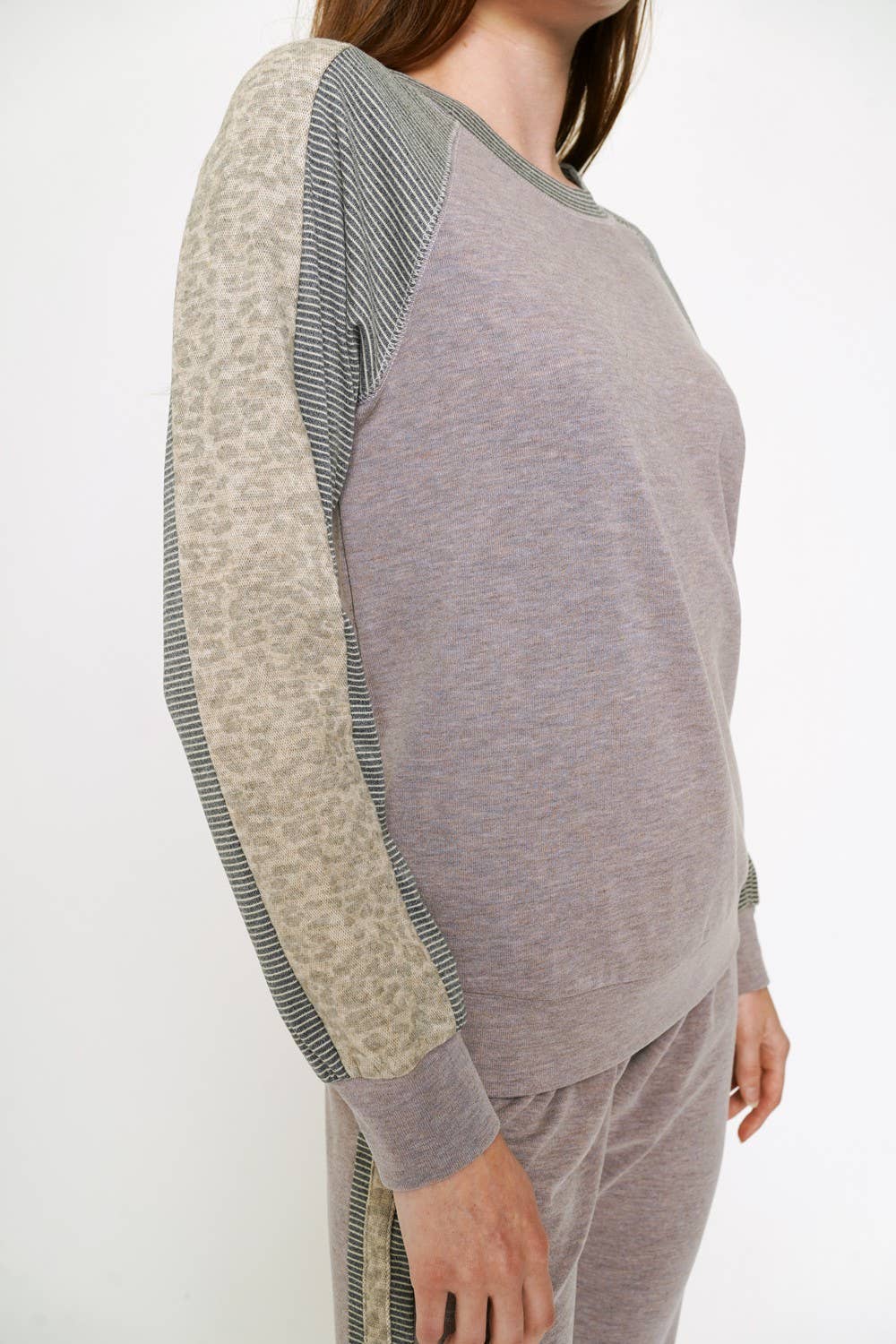 Dusty Lavender &amp; Leopard Raglan Pullover