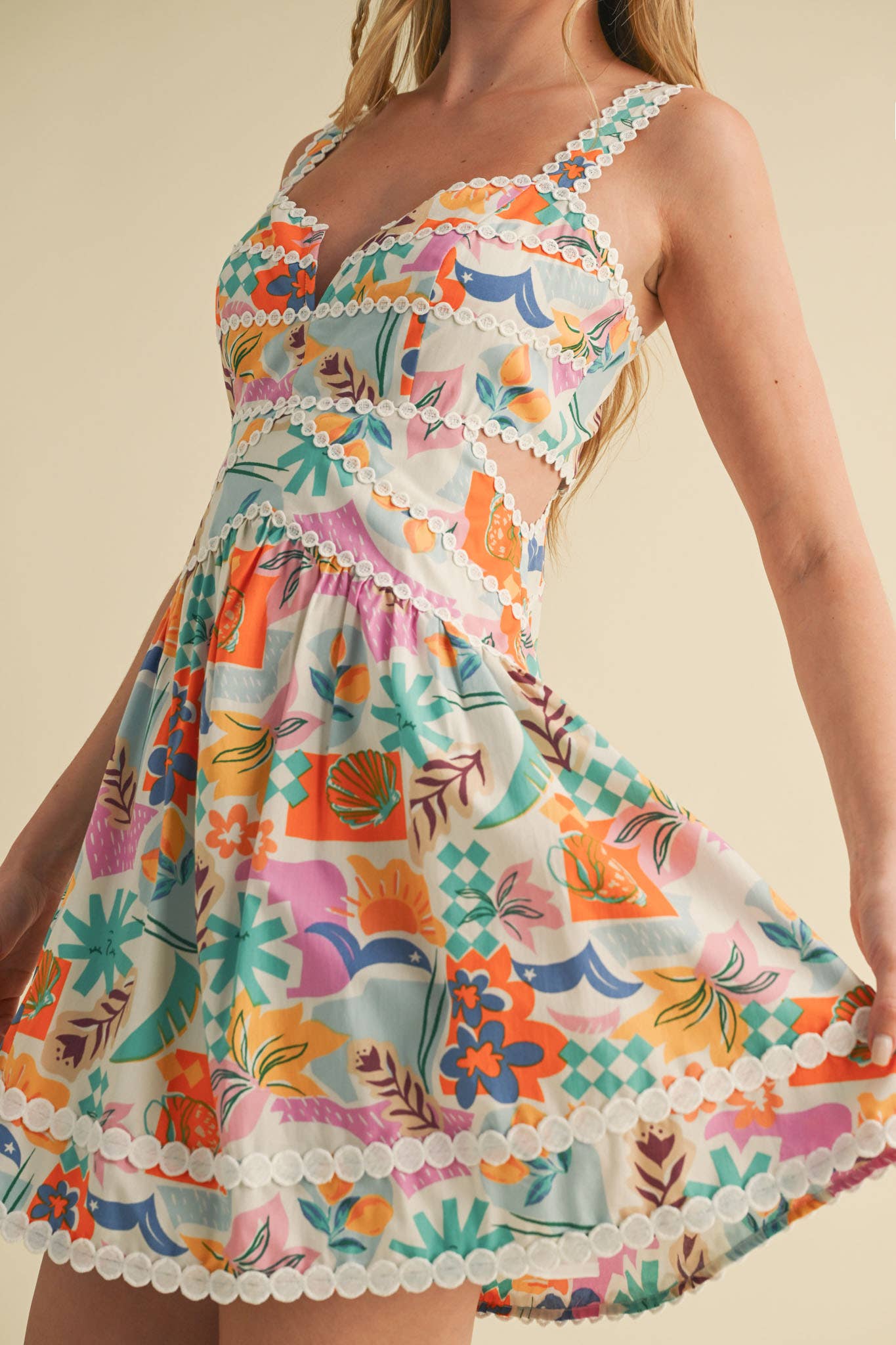 CUT OUT LACE TRIM DRESS