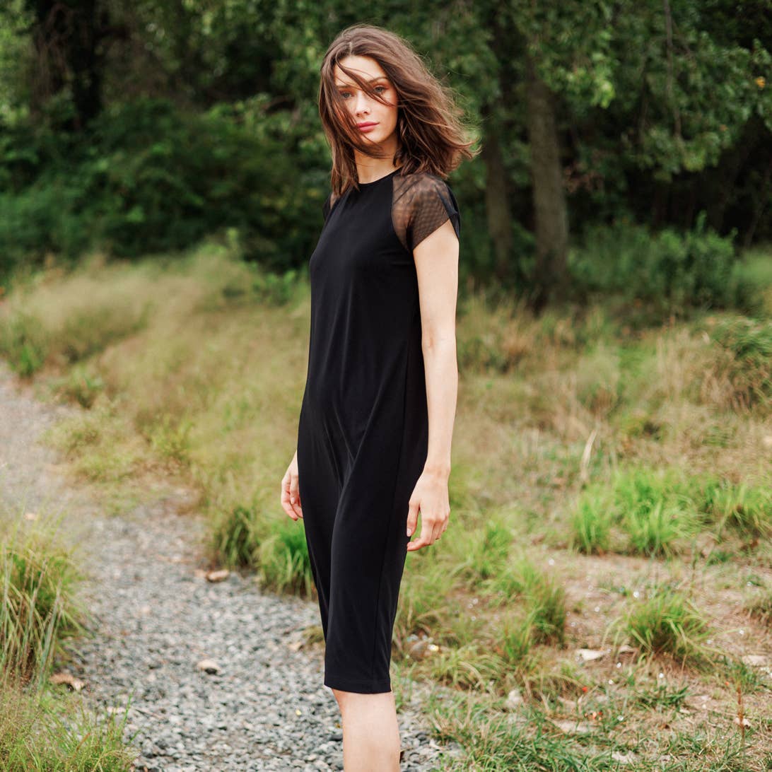 Clara Sunwoo Mesh Cap Sleeve Midi Dress
