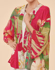 Delicate Tropical Kimono Jacket Dark Rose