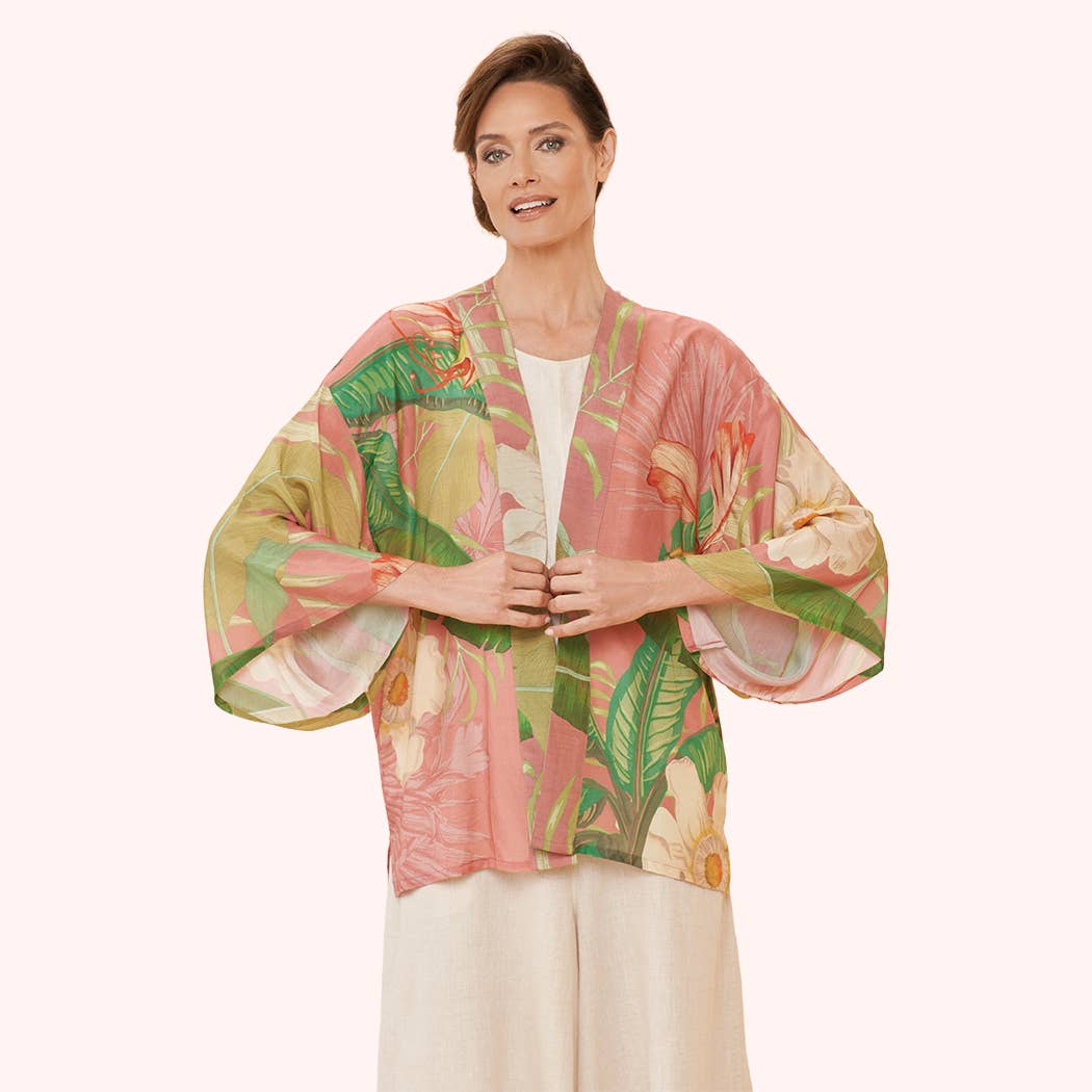 Delicate Tropical Kimono Jacket Candy
