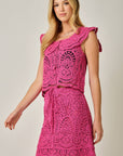 Fuchsia Flutter Sleeve Crochet Top