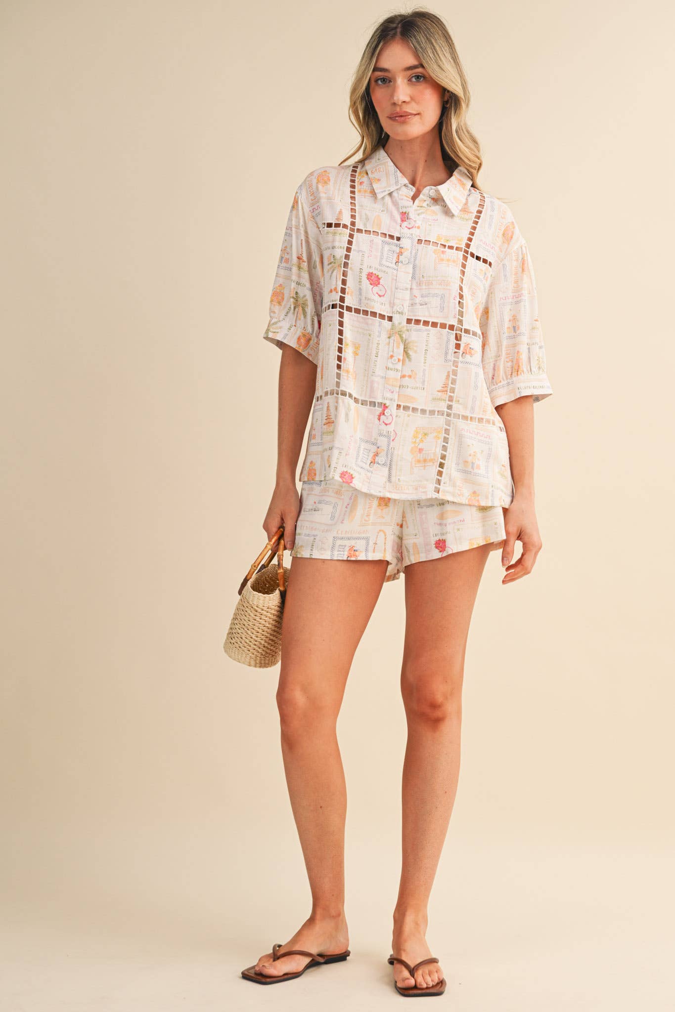 Ladder Trim Button Top &amp; Shorts Set
