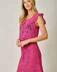 Fuchsia Flutter Sleeve Crochet Top