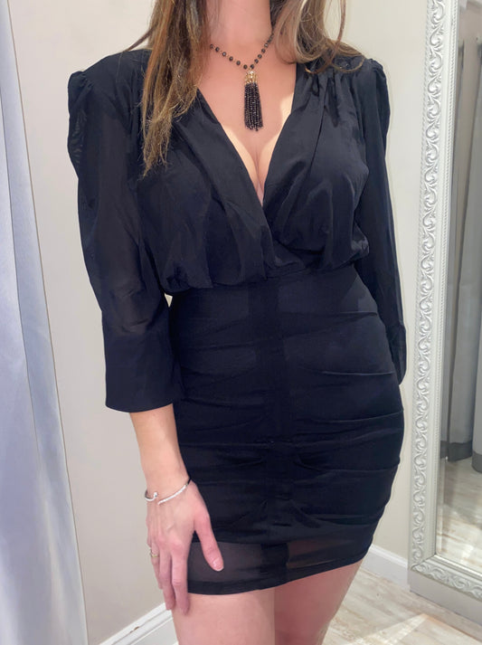 Sheer Rouched Black Dress