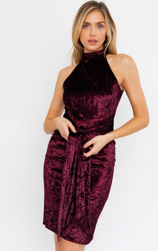 Crushed Velvet Dress Wine